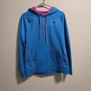 Champion Blue Hoodie with Pink Accents